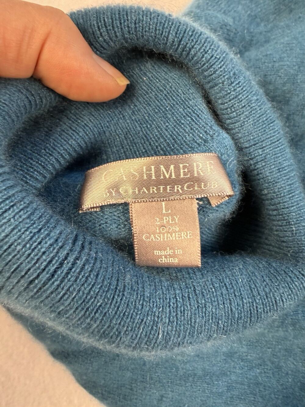 Charter Club cashmere turtleneck sweater Large Dark Teal Preppy Old Money